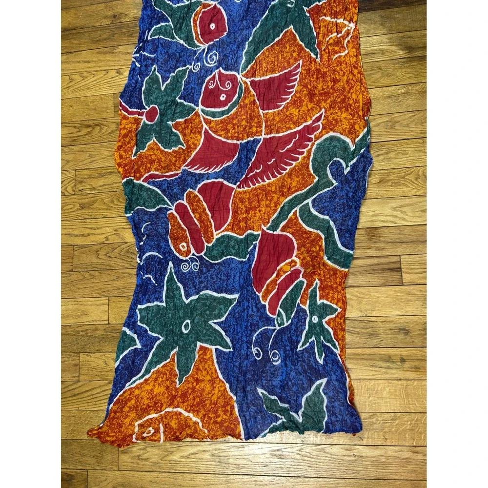 Batik Colorful‎ Fish & Floral Print Crinkle Scarf Wrap Shawl
